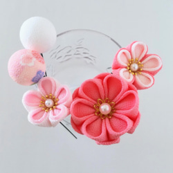 つまみ細工 髪飾り 5本セット うす紅×白×さくら＊七五三/夏祭り/和装/着物/浴衣/ 4枚目の画像