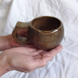 　神代ニレで作った一木彫りコーヒーカップ　 3枚目の画像