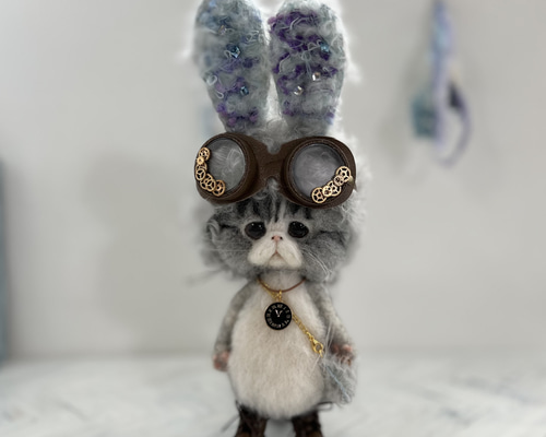 ハンドメイド★羊毛フェルト　夏　ネコ　うちわ　サンダル　麦わら帽子 81e5843174d69cc8bbce1a7b7c5c80