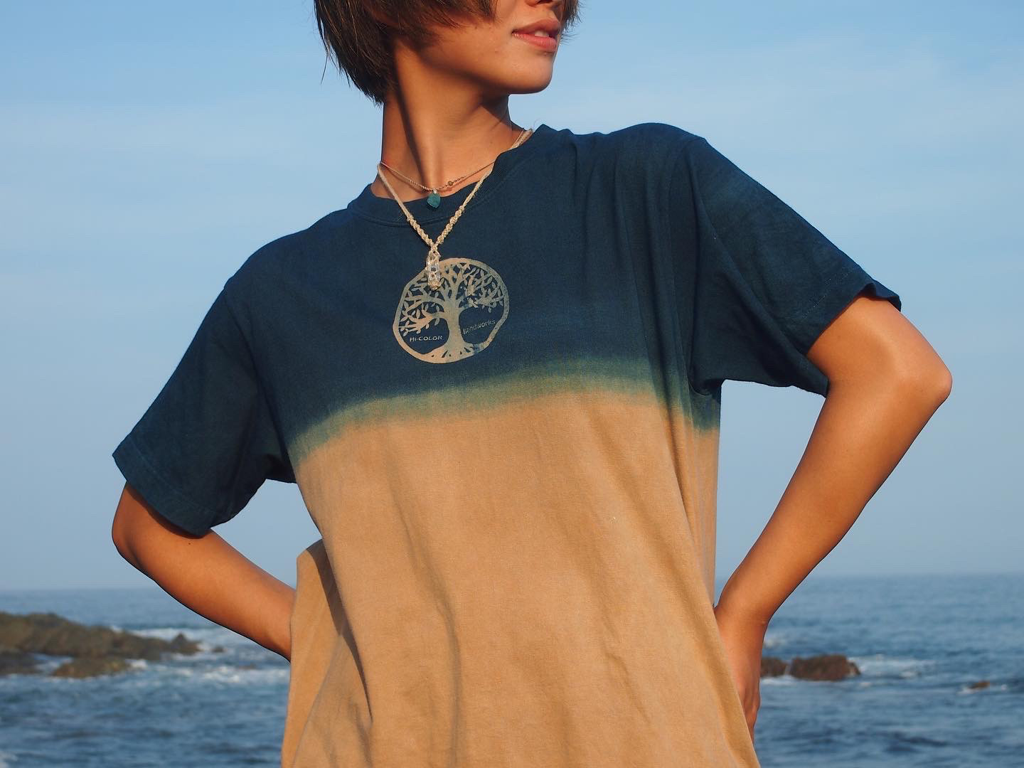 泥染✖️藍染　オーガニックコットンTシャツ ツリーオブライフ前面のみ