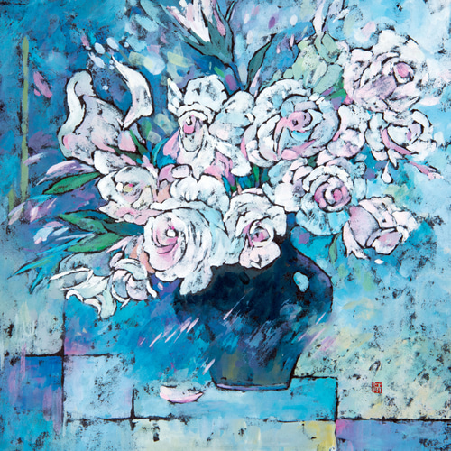 君に贈る青い香り】不透明水彩原画 一点物 額縁付き 豪華プレゼント