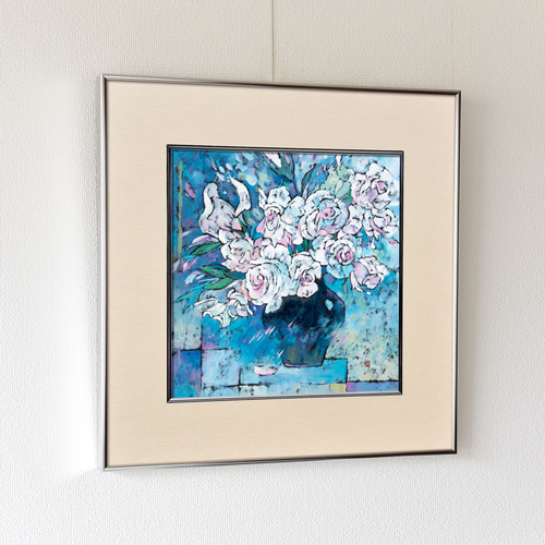 君に贈る青い香り】不透明水彩原画 一点物 額縁付き 豪華プレゼント