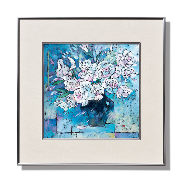 君に贈る青い香り】不透明水彩原画 一点物 額縁付き 豪華プレゼント