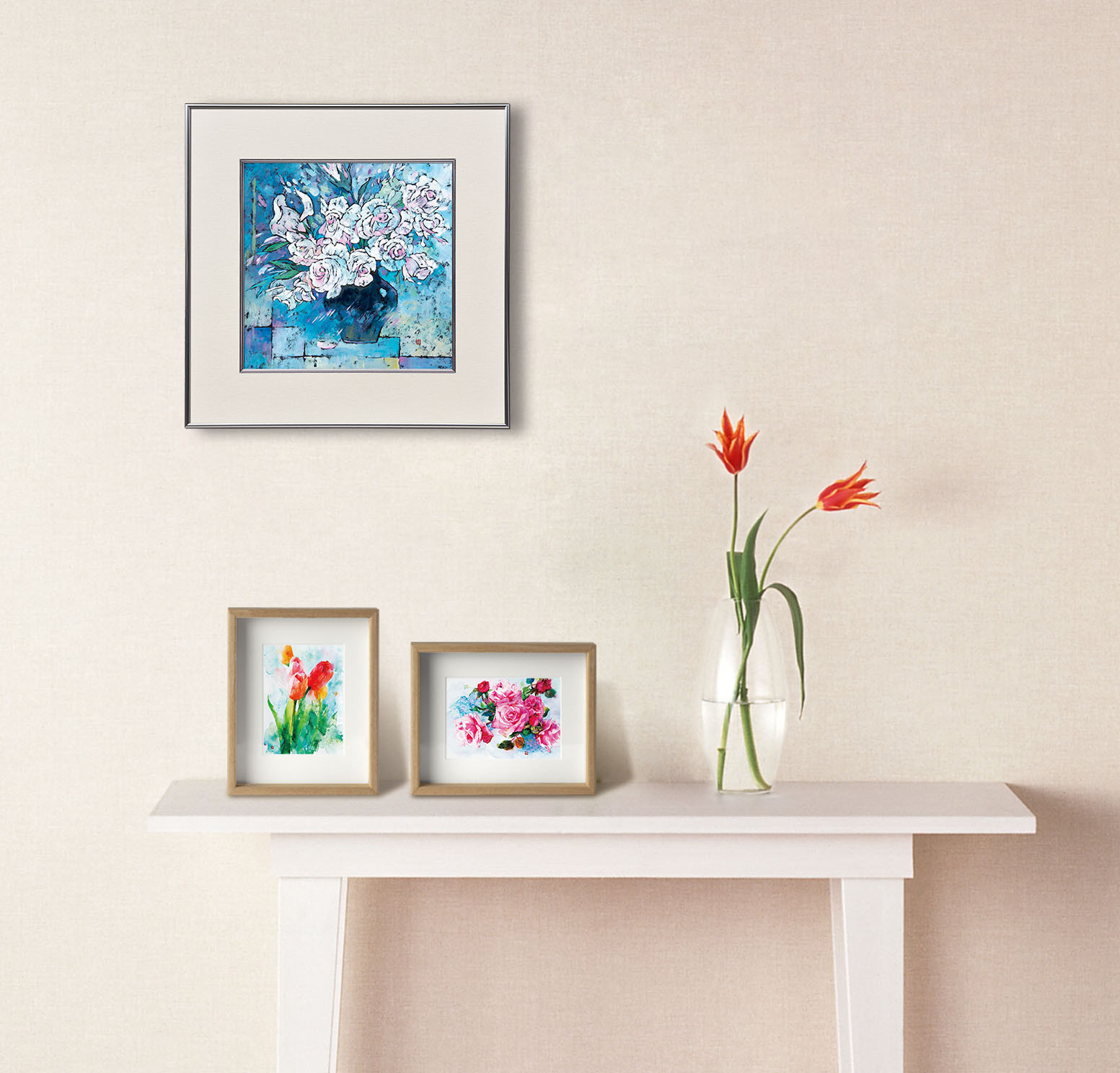 透明水彩画　原画　「紫陽花の咲く公園」額縁付　F4サイズ　風景画 紫陽花の咲く公園」透明水彩画 原画 風景画 額縁付 F4サイズ