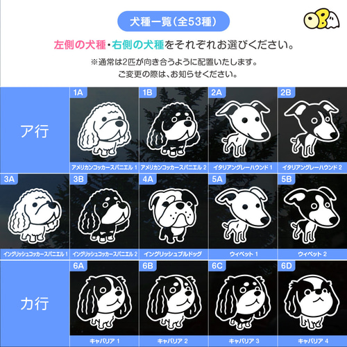 多頭オーダーステッカー】 2頭 2匹 車ステッカー／選べる犬種