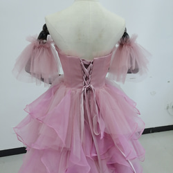 免運費！可愛的淺粉色連衣裙 出眾的時尚感 短款長裙 柔軟的層疊薄紗裙 第12張的照片