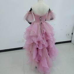 免運費！可愛的淺粉色連衣裙 出眾的時尚感 短款長裙 柔軟的層疊薄紗裙 第13張的照片