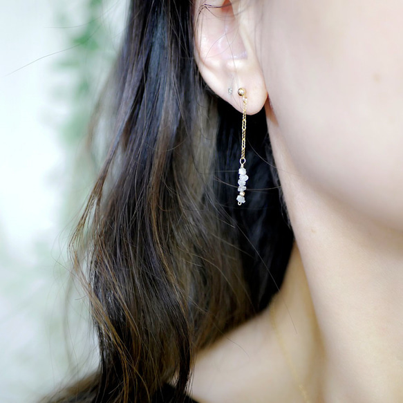 Everlasting Natural White Gray Diamond Wave Chain Earrings Accep 第5張的照片