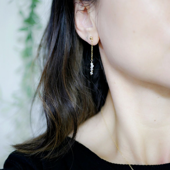 Everlasting Natural White Gray Diamond Wave Chain Earrings Accep 第6張的照片