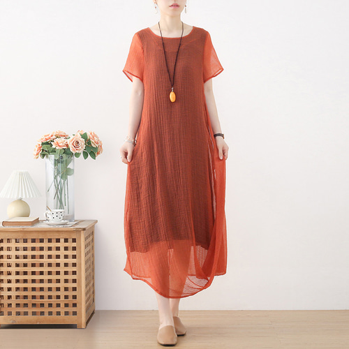 七里　襟付きオレンジワンピース 七里 襟付きオレンジワンピース 七里 襟付きオレンジワンピース