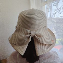 麦わら帽子 ナチュラル 帽子  UV対策 紫外線対策 日焼け対策レースモチーフ 母の日 プレゼント 3枚目の画像