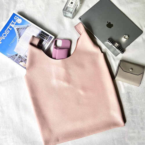 本革 名入れ可 1枚革 キーホルダー付き レザーエコバッグ