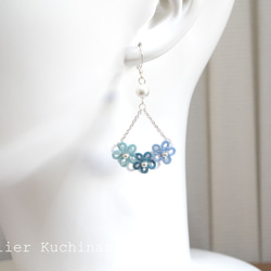 梭織蕾絲小花棉質珍珠耳環&lt;雨藍&gt; 第3張的照片