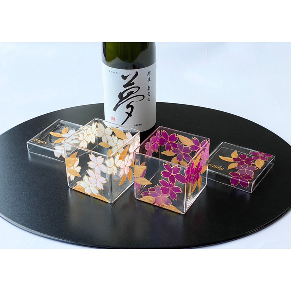 Creema限定【輝く金桜】ソメイヨシノ河津桜 日本酒グラス耐熱硝子枡升