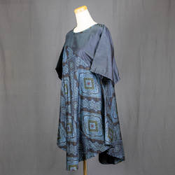 藍大島のチュニック 着物リメイク　紬　シルク　フリーサイズ 3枚目の画像