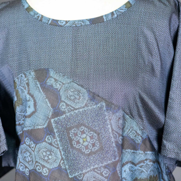 藍大島のチュニック 着物リメイク　紬　シルク　フリーサイズ 6枚目の画像