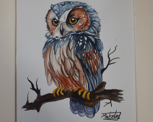 水彩画 ふくろう 絵画 makochin 通販 15824828｜Creema(クリーマ)
