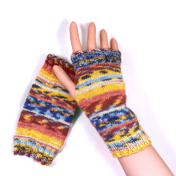 新色】袖口から柄がハンドウォーマー［オレンジミックス］アーム