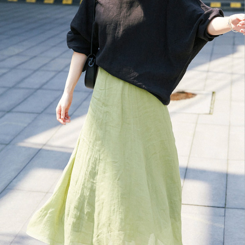 MARIHA コットンフレアスカート ミントグリーン　フリーサイズ リネン麻 緑 グリーンフレアスカート フレアスカート olive 通販