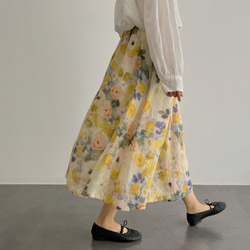 花柄ロングスカート　ギャザースカート  ラミー 2枚目の画像