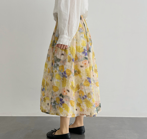 花柄ロングスカート　ギャザースカート  ラミー 1枚目の画像