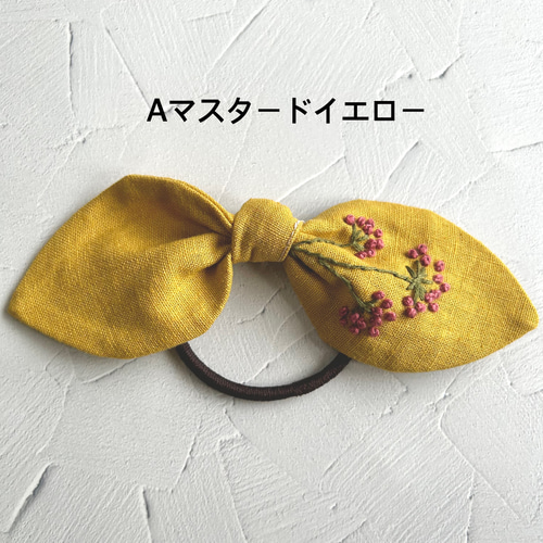 野の花の刺繍のヘアゴムリボン(コットンリネン) ヘアゴム mulberry-y 