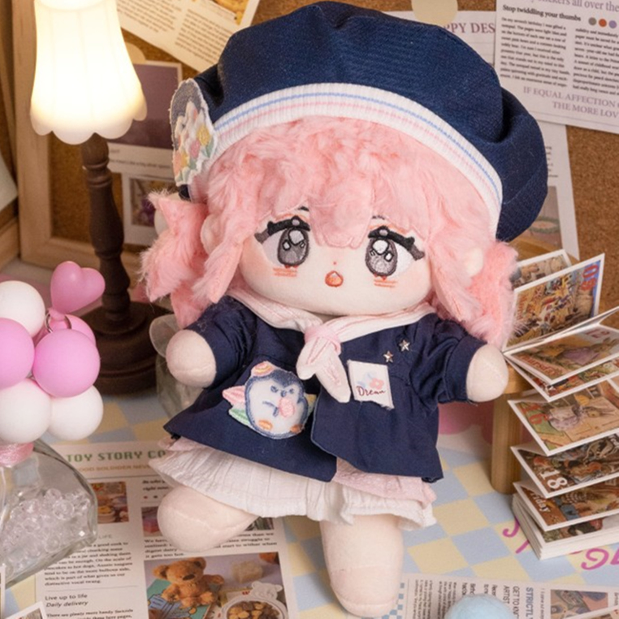 等身大80cmぬいぐるみ人形　ピンクドレス髪飾り付き