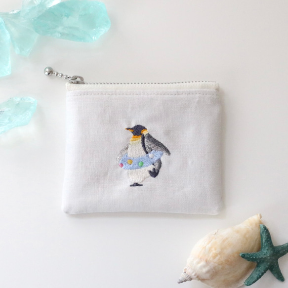 海開きとペンギン　刺繍ミニポーチ 1枚目の画像