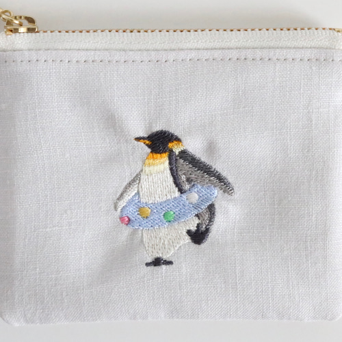 専用　ハンドメイド　刺繍　ペンギン　ポーチ 海開きとペンギン 刺繍ミニポーチ ポーチ Chalet de Pon 通販 15825523