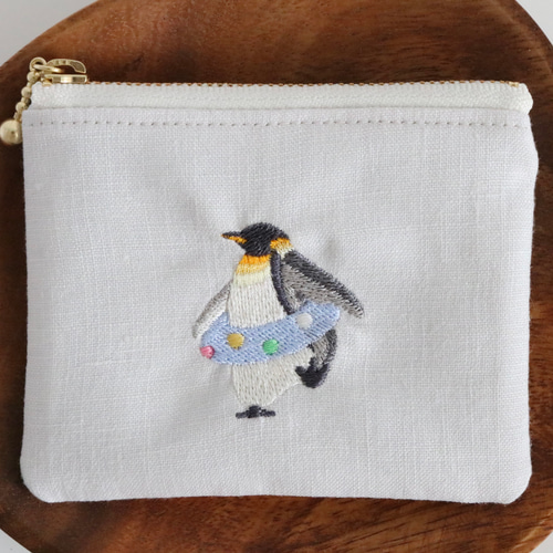 専用　ハンドメイド　刺繍　ペンギン　ポーチ 鳥/ペンギン》 ペンケース ペンギン親子 ポーチ ハンドメイド 手