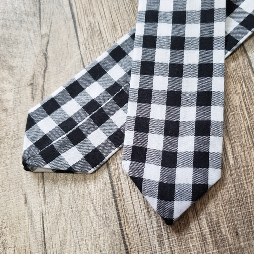 美品 ユキエモン ギンガムチェック ブラック 襟付き バックリボン M 黒×白 映える 腰紐 】ギンガムチェック/白 黒 着物 和装 仮紐⭐送料込み