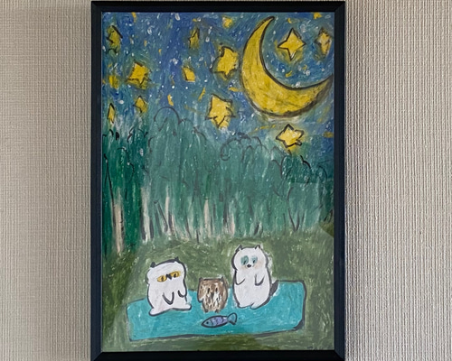 絵画 額入り 壁掛け F4 千春 しあわせのねこ 複製画 1枚 日本
