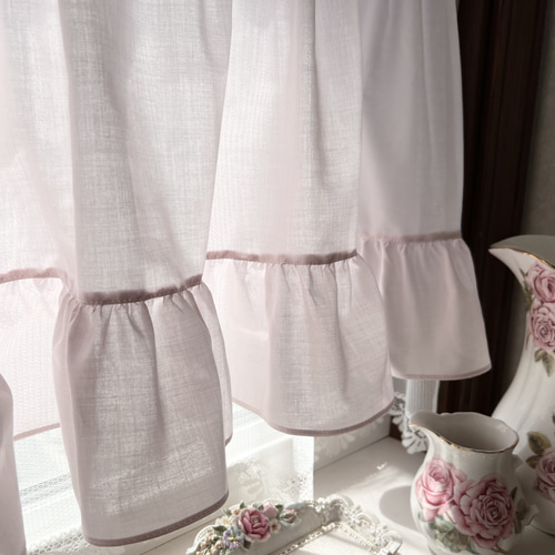 くすみピンク フリルカフェカーテン カーテン EMI's Garden