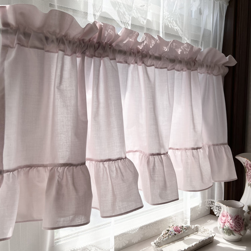 くすみピンク フリルカフェカーテン カーテン EMI's Garden