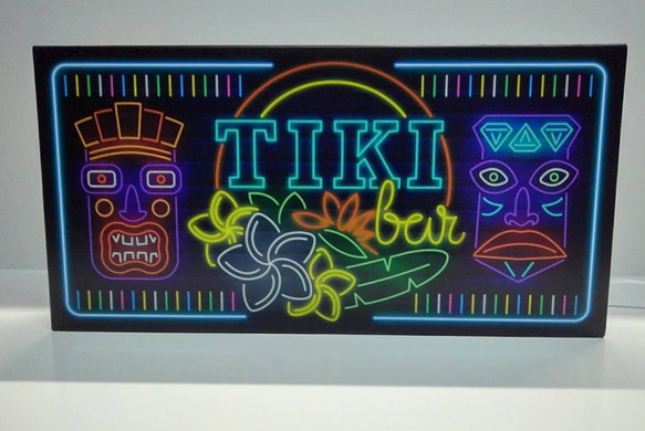 【Lサイズ】アロハ ハワイ TIKI ティキ像 カフェ バー 酒 南国 ハイビスカス 看板 置物 雑貨 ライトBOX 4枚目の画像