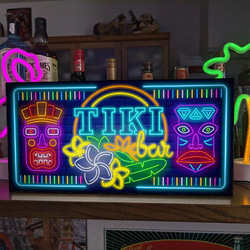 【Lサイズ】アロハ ハワイ TIKI ティキ像 カフェ バー 酒 南国 ハイビスカス 看板 置物 雑貨 ライトBOX 1枚目の画像