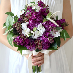 爽やか紫陽花ブーケ ウェディングブーケ ブートニアセット ブーケ