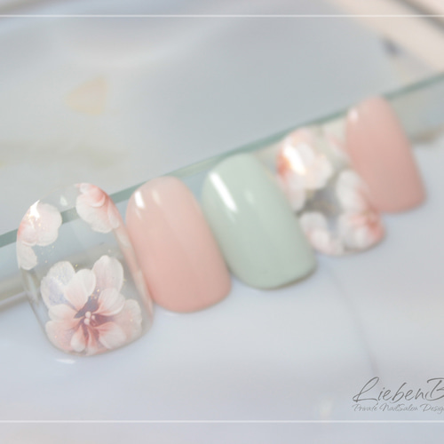 くすみパステルとお花のネイル＊Bi ネイルチップ（つけ爪