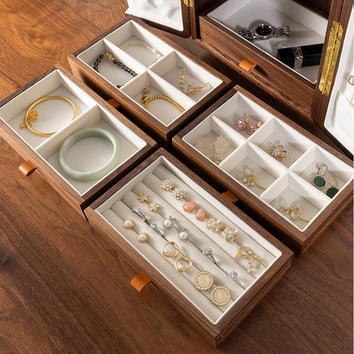 かごかご、ジュエリーボックス引き出し5段、ウォールナットカラー