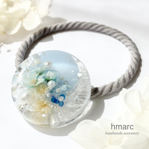 レジンヘアゴムスクエアくすみピンク大ぶり春3