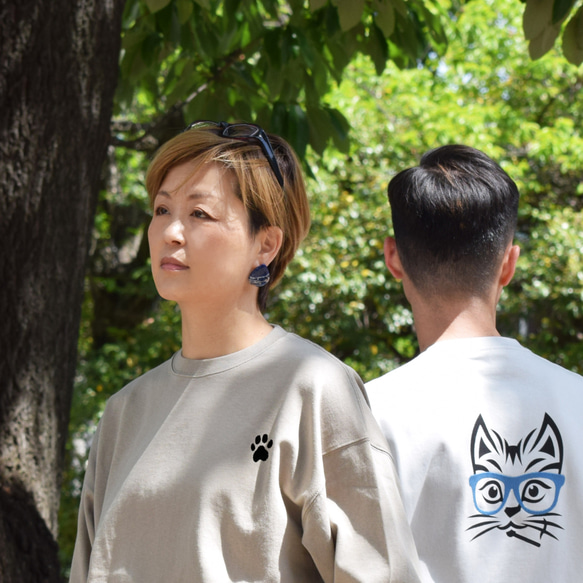刺繍＆ステンシル☆半袖T-shirt／猫と眼鏡。9.1oz 4枚目の画像