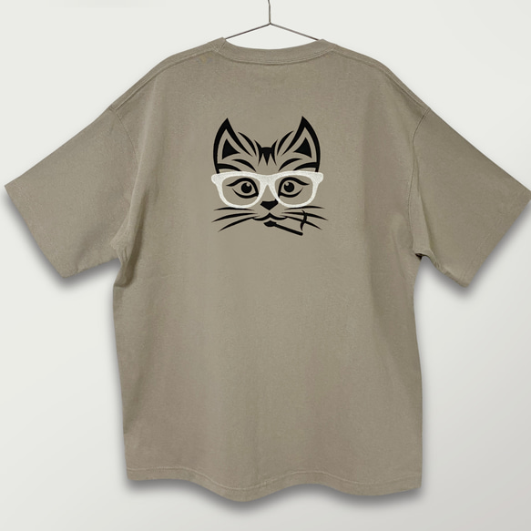 刺繍＆ステンシル☆半袖T-shirt／猫と眼鏡。9.1oz 5枚目の画像