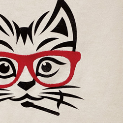 刺繍＆ステンシル☆半袖T-shirt／猫と眼鏡。9.1oz 11枚目の画像
