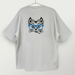 刺繍＆ステンシル☆半袖T-shirt／猫と眼鏡。9.1oz 7枚目の画像