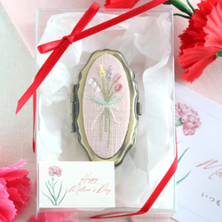 花束刺繍で彩る♪リネンのピルケース・アクセサリーケース（ピンク）　 2枚目の画像
