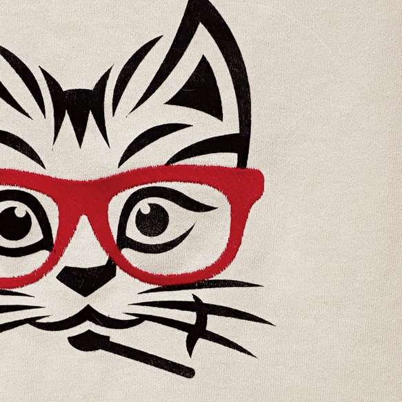 刺繍＆ステンシル☆ロンT／猫と眼鏡。9.1oz 10枚目の画像