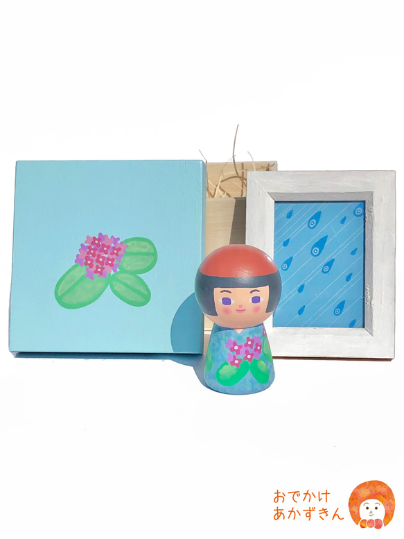 昔話　鉢かつぎ姫【木箱と額入りイラスト付き】小こけし。誕生日・記念日のプレゼントに。 かわいい木製人形 3枚目の画像