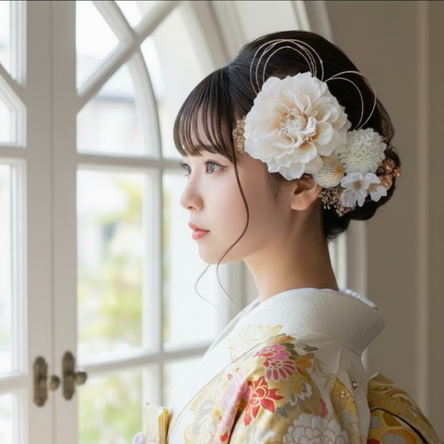 上品ダリアの髪飾り 結婚式 成人式 花嫁 和装 振袖 卒業式 白無垢 色打
