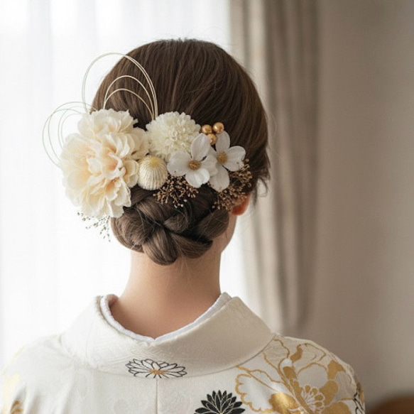 上品ダリアの髪飾り 結婚式 成人式 花嫁 和装 振袖 卒業式 白無垢 色打