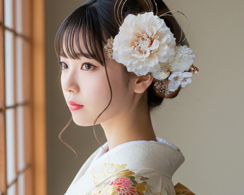 宅配便発送　hg69 和装　髪飾り 成人式 着物　振袖　結婚式　色打掛　ダリア 上品ダリアの髪飾り 結婚式 成人式 花嫁 和装 振袖 卒業式 白